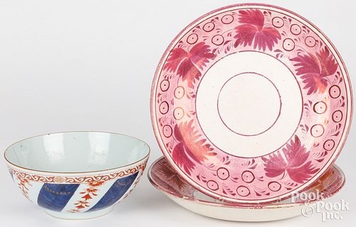 CHINESE EXPORT BOWL AND PINK LUSTRE 3d3751