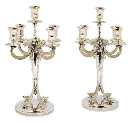 Pair of Continental Silver Five-light