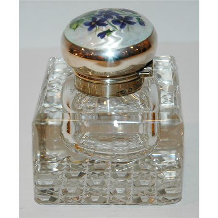 Birmingham Silver Mounted Glass Inkwell,