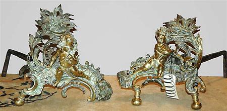 Pair of Rococo Style Brass Chenets  67fac