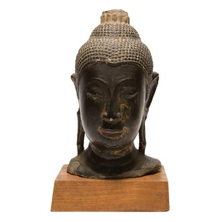 Thai Gilt Lacquered Stone Head 682ab