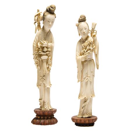 Pair of Chinese Ivory Figures of Maidens
	