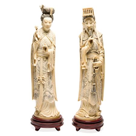 Pair of Chinese Ivory Figures of