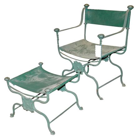 Green Painted Metal Chair and Stool 683a0