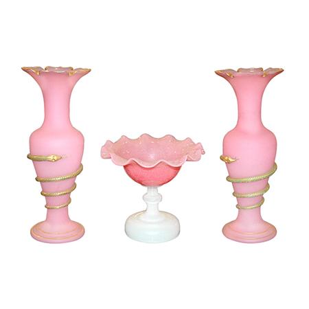 Pair of Pink Opaline and Gilt Glass 683f7