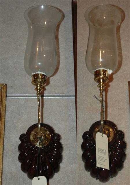 Pair of Single Light Wood Shell