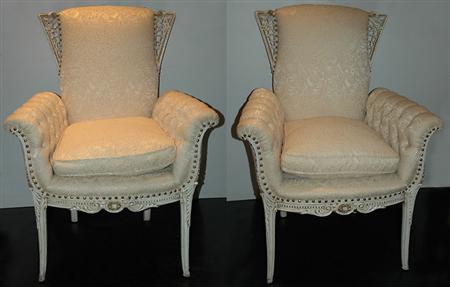 Pair of White Painted Button Upholstered 68157