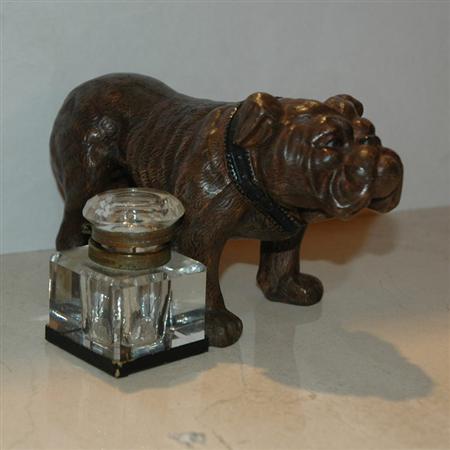 Patinated Metal Bull Dog Form Inkwell  685be