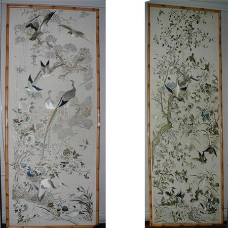 Pair of Japanese Silk Needlework