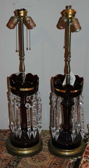 Pair of Bohemian Red Glass Lustres with