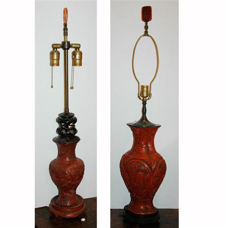 Two Chinese Carved Red Lacquered 6870d