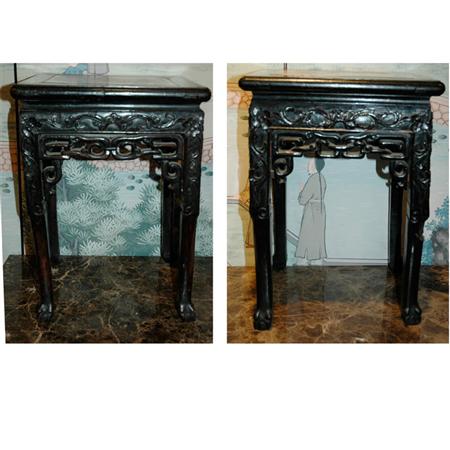 Pair of Chinese Marble Top Hardwood 6873d