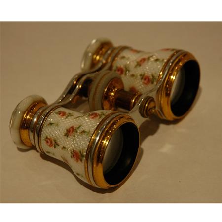 Pair of Enameled Opera Glasses in Fitted