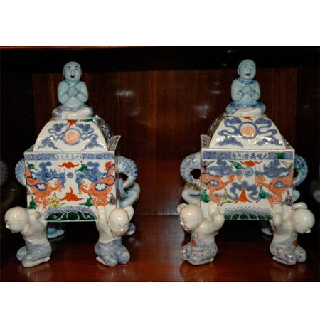 Pair of Wucai Porcelain Censers 68783