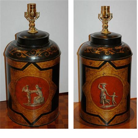 Pair of Tole Canister Lamps
	 