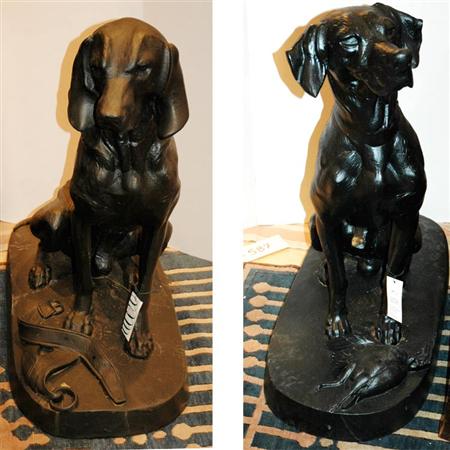 Pair of Cast Iron Seated Hounds  687ac