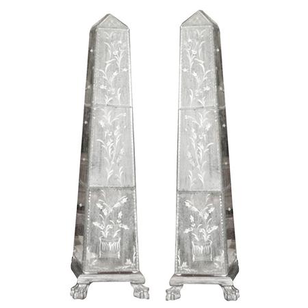 Pair of Mirrored Obelisks on Silvered 684c9