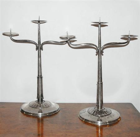 Pair of Continental Silver Three-Light