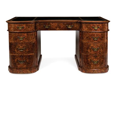 Victorian Burl Wood Pedestal Desk
	