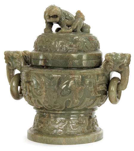 Chinese Celadon Jade Censer Carved 68a7b