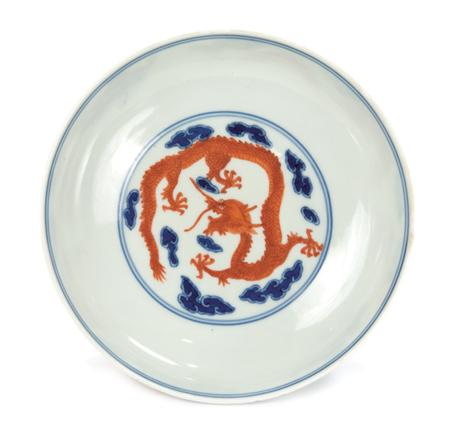 Chinese Red, Blue and White Glazed