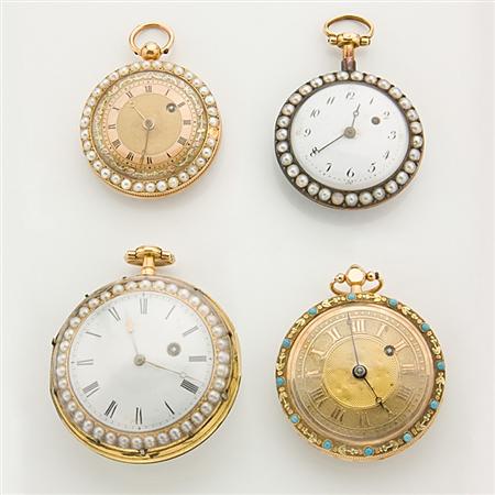 Four Gold Open Face Pendant-Watches
	