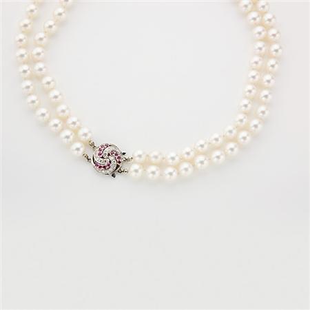 Double Strand Cultured Pearl Necklace 68b60
