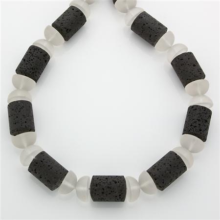 Rock Crystal and Lava Bead Necklace  68b63