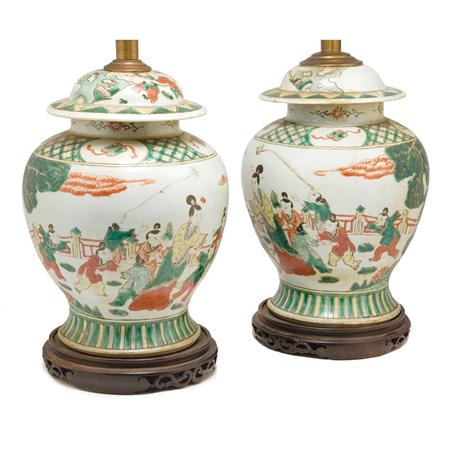 Pair of Chinese Famille Verte Porcelain 6883c