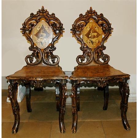 Pair of Swiss Carved Walnut Side 68921