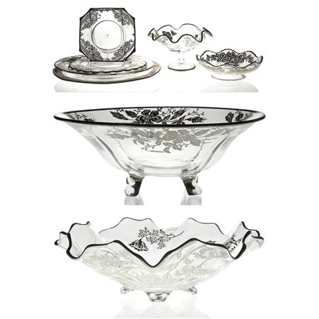 Group of Silver Overlay Glass Table 68932