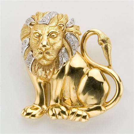 Gold and Diamond Lion Brooch
	