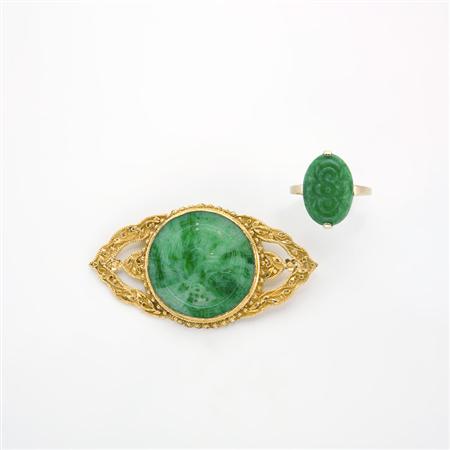 Gold and Carved Jade Brooch and 68d64