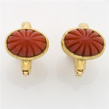 Pair of Gold and Carved Coral Cufflinks  68d7e