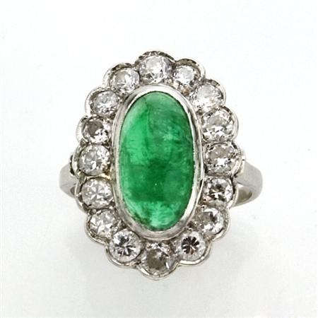 Cabochon Emerald and Diamond Ring
	