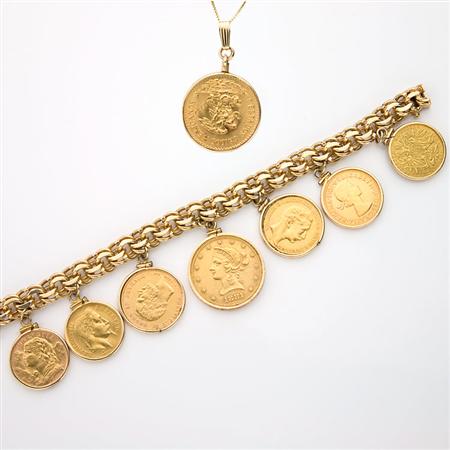 Gold Coin Charm Bracelet and Coin