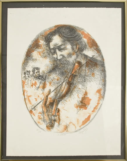 Chaim Gross THE FIDDLER Color lithograph  68dea