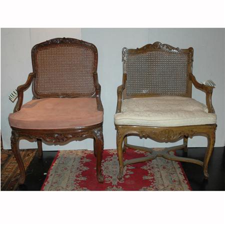 Two Louis XV Style Caned Seat Fauteuils