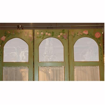 Floral and Green Painted Three-Panel