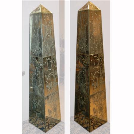Pair of Faux Engraved Mirrored 68ebb