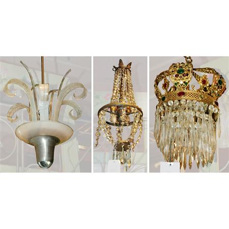 Two Gilt Metal and Glass Chandeliers 68f5b