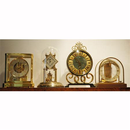 Group of Four Glass and Brass Mantel