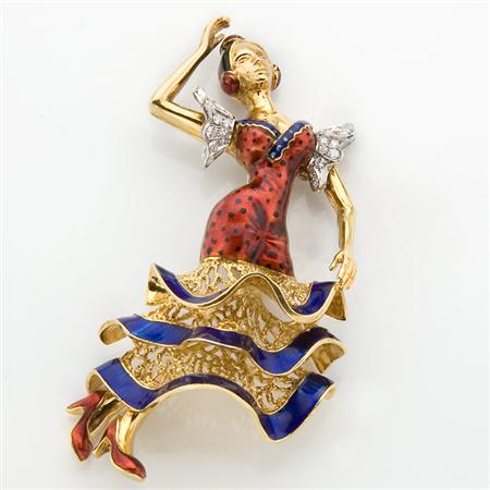 Gold Enamel and Diamond Flamenco 68bcb