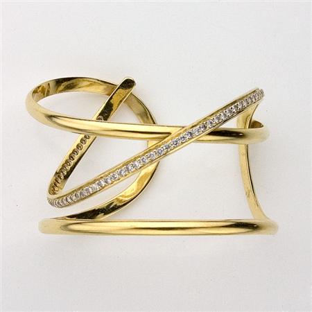 Gold and Diamond Cuff Bangle Bracelet
	