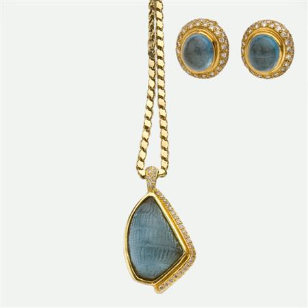 Pair of Cabochon Aquamarine and