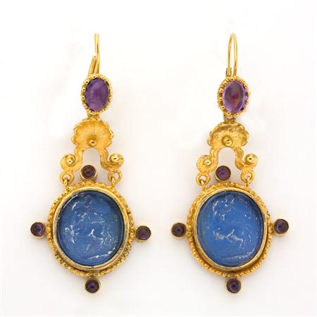 Pair of Gold Blue Glass Intaglio 68bf3