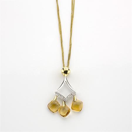 Gold, Diamond and Citrine Pendant-Necklace
	