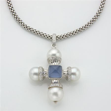 White Gold, Dyed Blue Chalcedony,