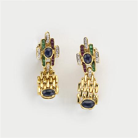 Pair of Gold Gem Set and Diamond 68c3a