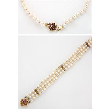 Cultured Pearl Necklace and Triple 68c49